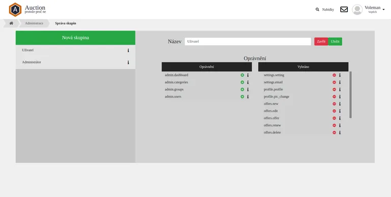Administrace - správa oprávnění