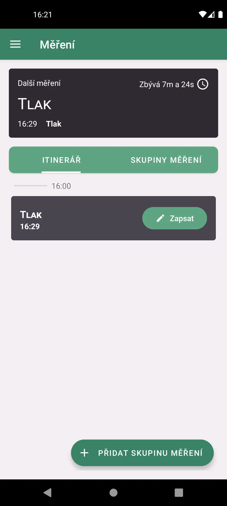 Itinerář dnešních měření